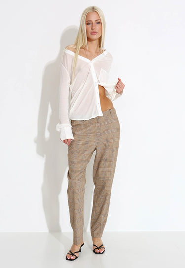 ANNELIE CHECK TROUSERS - Trousers - Brown check