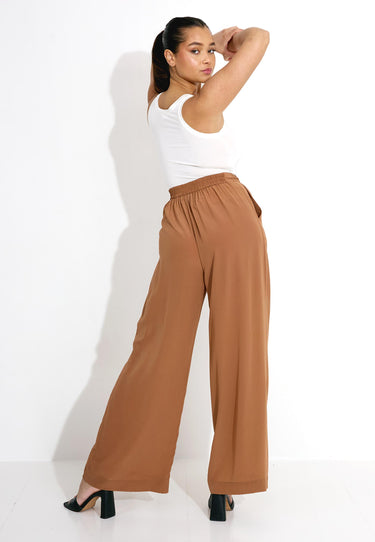 SILK WIDE LEG TROUSERS - Brun