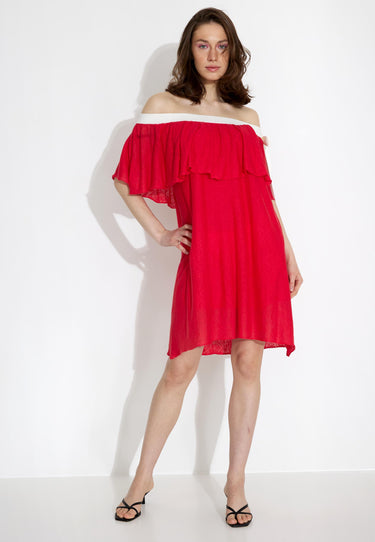 LINEN DRESS - Röd