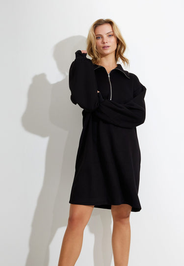 ZIP SWEAT DRESS KLÄNNING - Black