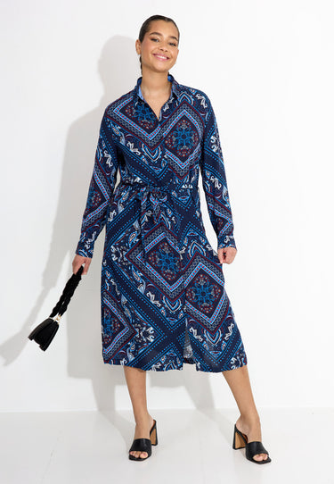 MÖNSTRAD KLÄNNING - Blå