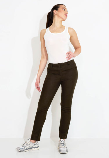 EMILY CROP LINEN PANTS - Black olive