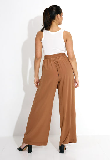 SILK WIDE LEG TROUSERS - Brun
