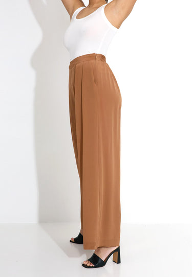 SILK WIDE LEG TROUSERS - Brun