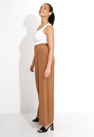 SILK WIDE LEG TROUSERS - Brun
