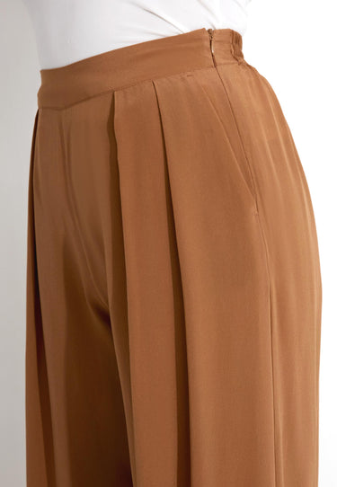 SILK WIDE LEG TROUSERS - Brun