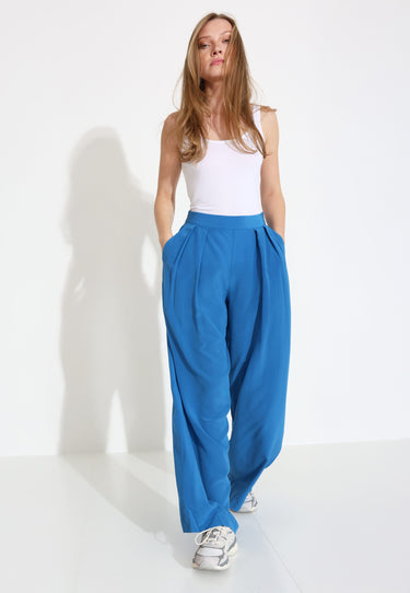 SILK WIDE LEG TROUSERS 03669 - Blå