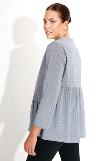BLOUSE WITH ASYMMETRIC FRILLS 03654 - Svart