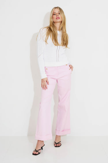 Weite Hose aus Baumwollstretch 09008 - Rosa