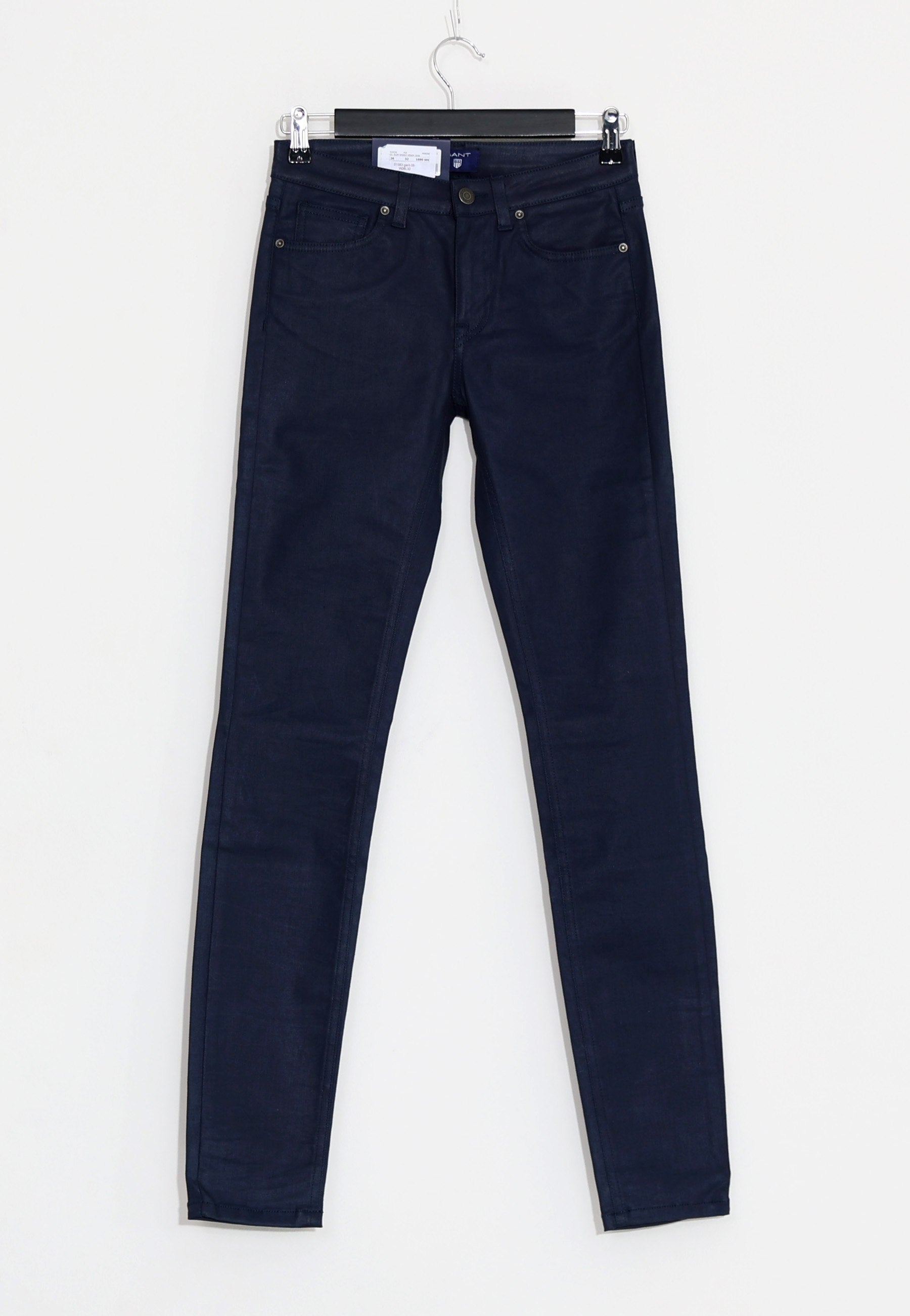 SLIM WAXED DENIM JEANS - Marine