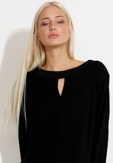 COLLAR SHIMMER LONG DRESS - Black