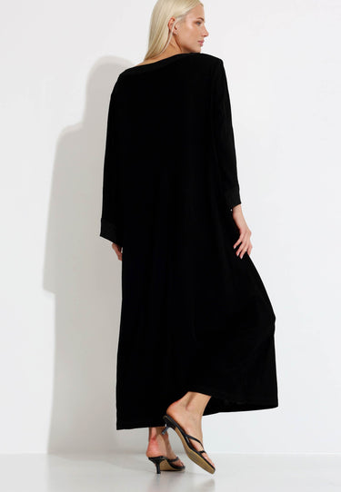 COLLAR SHIMMER LONG DRESS - Black
