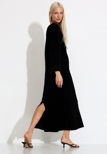 COLLAR SHIMMER LONG DRESS - Black