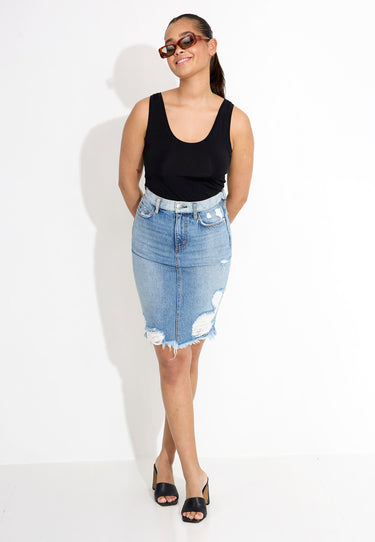 THE ULTRA HIGH WAIST SKIRT - Branwen destroy w/ hazard hem