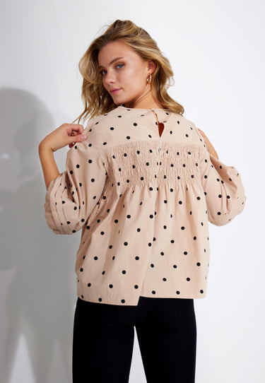 SISSE BLOUSE - Beige Black Dots