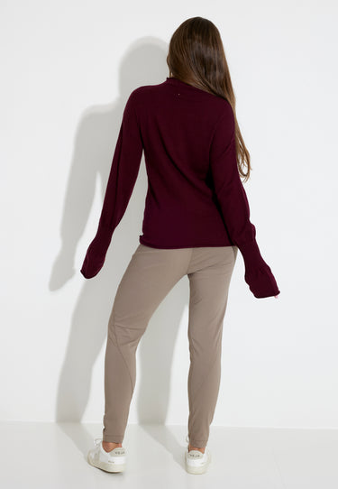 SLEEVE RIB KNIT POLO SHIRT - Wine Red