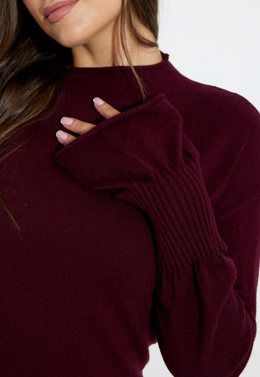 SLEEVE RIB KNIT POLO SHIRT - Wine Red