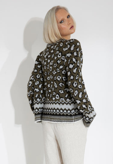 LOVA CARDIGAN - Green animal