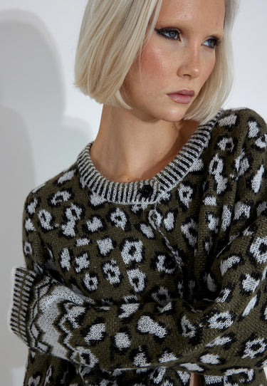 LOVA CARDIGAN - Green animal